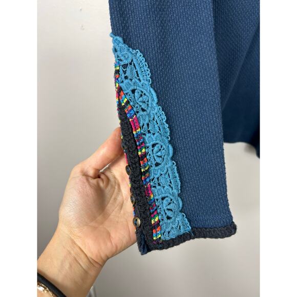 Free People Meadow Fiesta Cuff Thermal Long Sleeve Top Blue Sz Small Boho - Picture 4 of 9